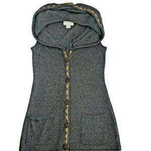 Bob Timberlake Sweater Vest Sleeveless S Grey Wool Pockets  Leather Buttons